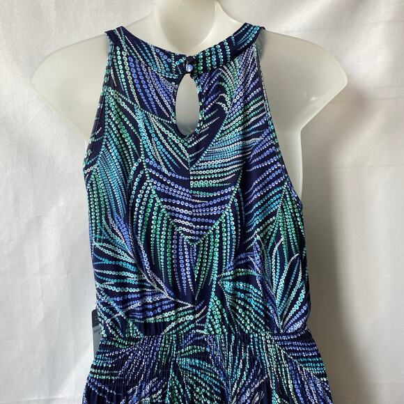 Berkley Jensen Women Braided Halter Maxi Dress M Blue Tropical Palm Stretch NWT‎ - Picture 4 of 10